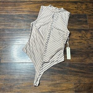 Iris Basic Tan Sleeveless Chevron Bodysuit